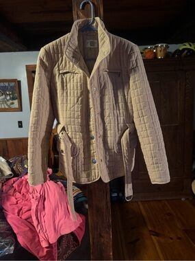 Gallery petite Quilted Tan Women's Belted Jacket rhinestone